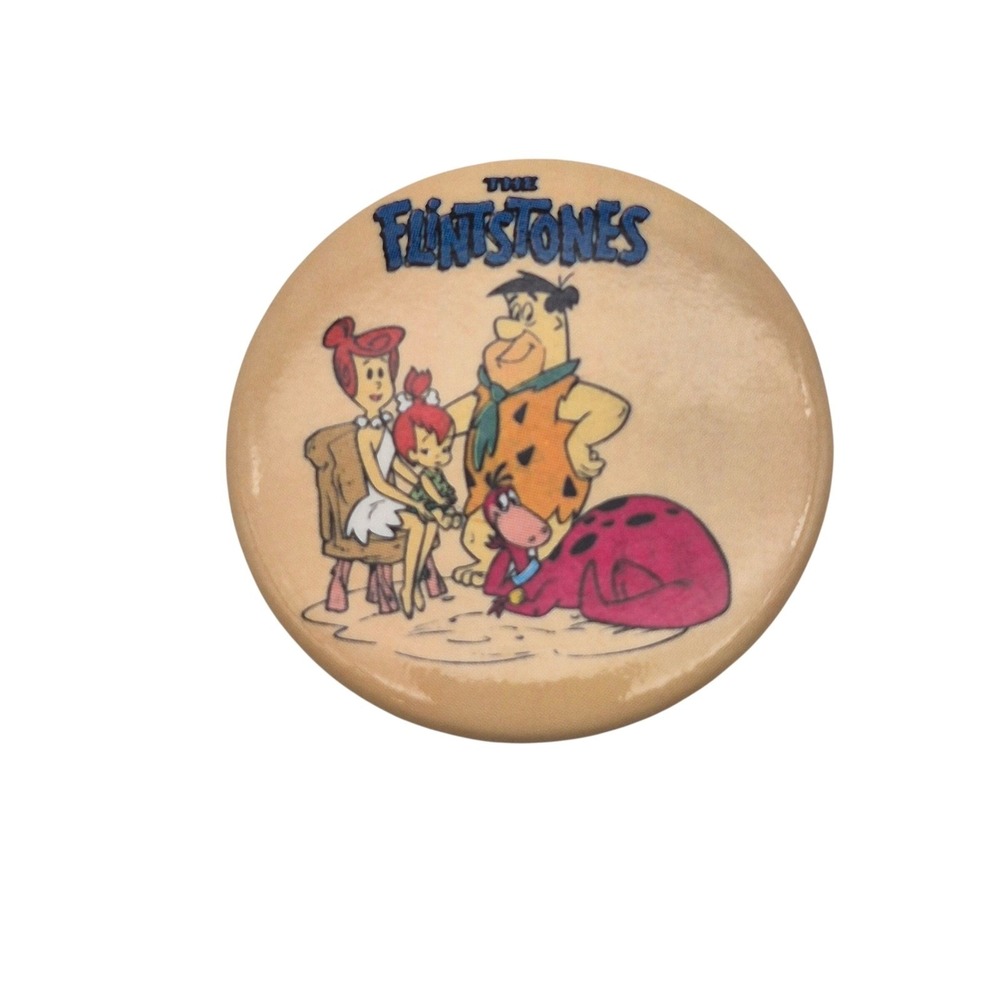 The Flintstones Round Pinback Button Up Pin 1985 Hanna Barbera Wilma Pebbles